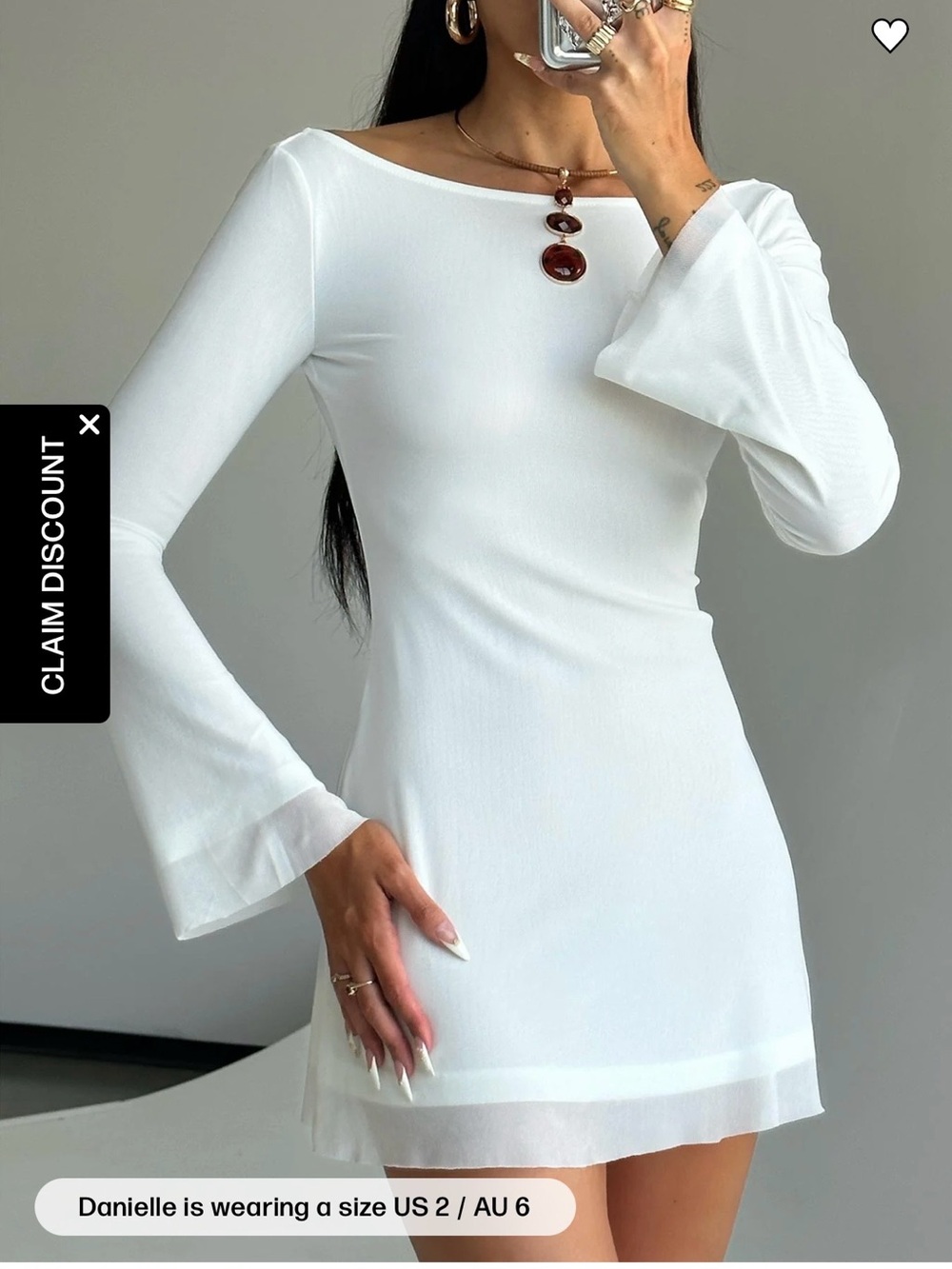 Princess Polly White Long-Sleeve Bell-Sleeve Mini Dress